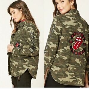 Forever 21 The Rolling Stones Camo  Army Shirt / Jacket Size S (8/10) 1978 Tour